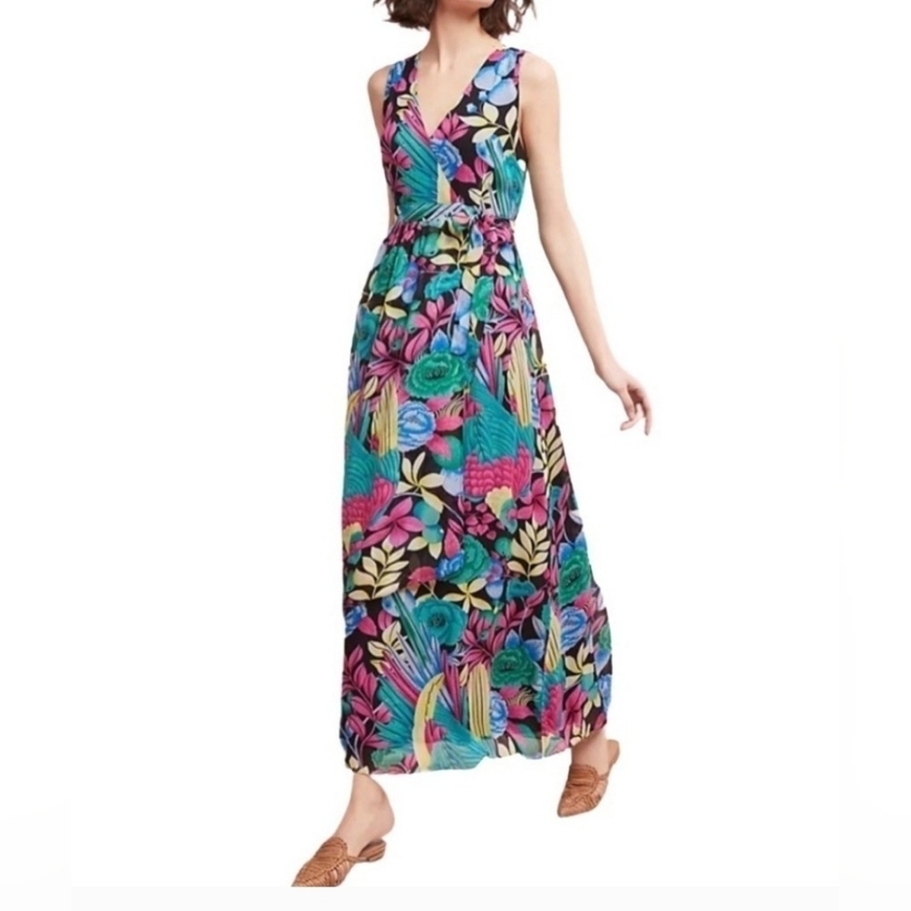 Antropologie Maeve Boardwalk Dress In Floral Black Size 4.